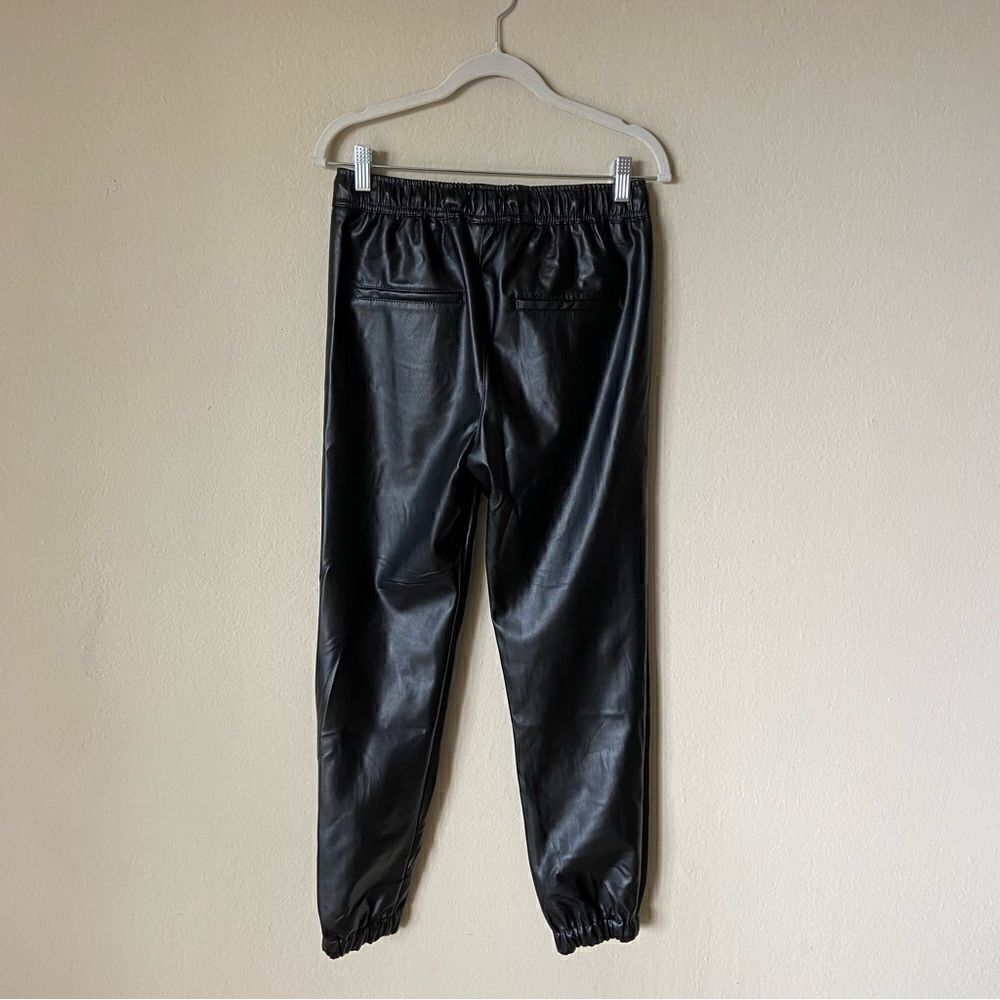 NWOT Love Tree Cognac Faux Leather Black Track Pants Joggers Size S - Picture 4 of 9